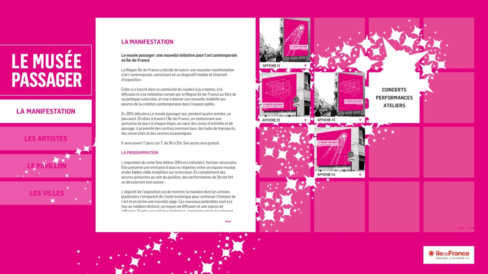 ⭐⭐⭐ Manu Lechat- Webdesigner, intégrateur, développeur Web freelance Borne tactile de muséograhie réalisée dans le cadre d'une exposition 'Le musée Passager' ⭐⭐⭐ Manu Lechat- Webdesigner, intégrateur, développeur Web freelance Borne tactile de muséograhie réalisée dans le cadre d'une exposition 'Le musée Passager'