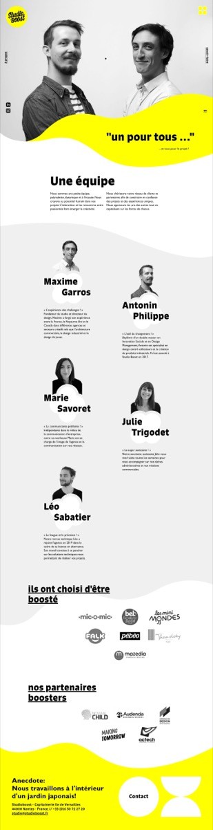 ⭐⭐⭐ Manu Lechat- Webdesigner, intégrateur, développeur Web freelance Réalisation du site de l'agence de design produit 'Studio Boost'. Graphisme réalisé par Anthonin+Margaux. Collaboration avec Dorian Siméha pour produire un site internet, entièrement responsive et administrable via le cms Kirby ⭐⭐⭐ Manu Lechat- Webdesigner, intégrateur, développeur Web freelance Réalisation du site de l'agence de design produit 'Studio Boost'. Graphisme réalisé par Anthonin+Margaux. Collaboration avec Dorian Siméha pour produire un site internet, entièrement responsive et administrable via le cms Kirby